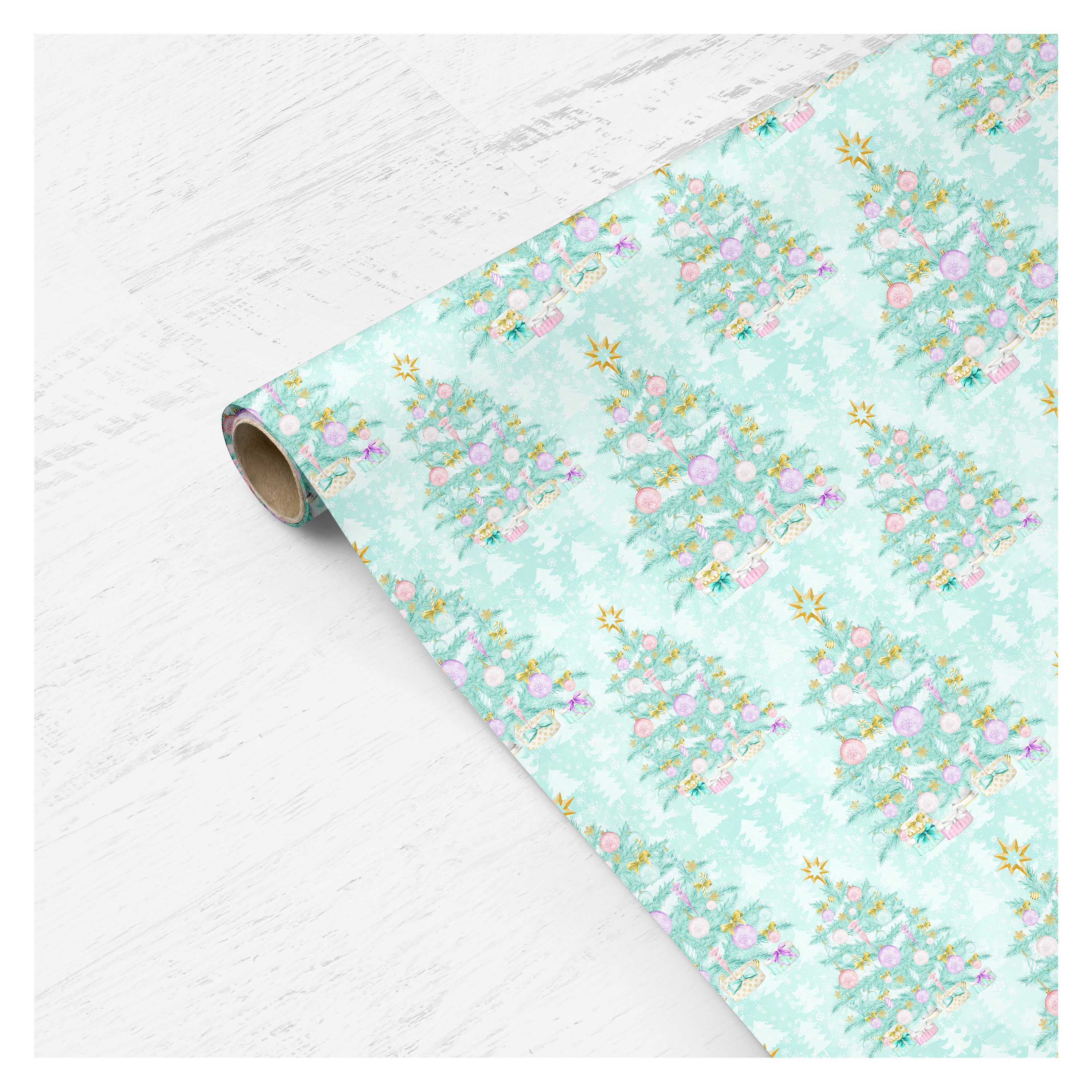 Happy Christmas Icon Trees Jumbo Roll Wrapping Paper