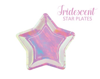 Star Paper Plates Iridescent Pink Celestial Tableware Dessert Cake Plates Birthday Baby Bridal Shower Girly Party Supply Unicorn Mermaid