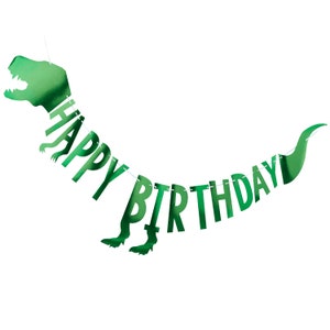 Happy Birthday Banner Green Dinosaur Garland T-rex Dino Jurassic Fun Party Theme Boys Birthday Baby Shower Bunting Roar Decoration image 2