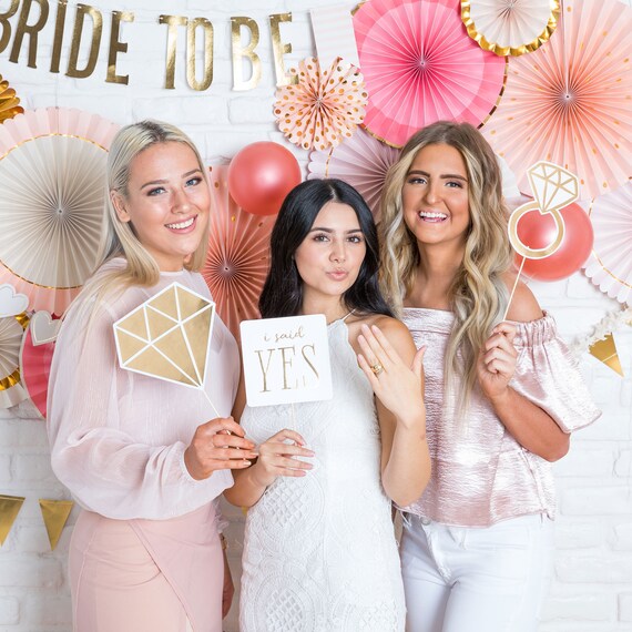 Photo Booth Dress-up Case for wedding parties engagement shower bride groom Amazon.com: Rose Gold Bridal Shower Photo Booth Frame  main image 4