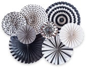 New Year Eve Decoration Paper Rosettes Black White Silver Pinwheel Paper Fan Hanging Wall Ceiling Backdrop NYE 2023 Classy Party Supply Il_170x135