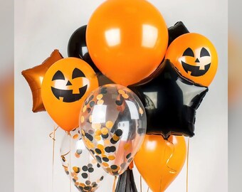 Halloween Balloon Bundle Black Orange Color Star Oval Confetti Filled Balloon Classic Simple Party Supply Sweet Table Dance Floor Decoration