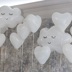 CLOUD and HEARTS BALLOON Bundle in Minimal White Gender Neutral Baby Shower Newborn Welcoming Kids Birthday Over The Moon Twinkle Star Party