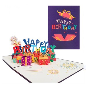 Tarjeta emergente de feliz cumpleaños, colorida y alegre, regalo con fuegos artificiales, deseos de cumpleaños 20, 40, 60 y 90, tarjeta de celebración 3D para amiga, madre y compañera de trabajo.