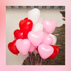 Valentine&#39;s Day Heart Balloon Bouquet Pink Red White Bundle 11Inch Love Balloons Galentine Wedding Girl Baby Shower Centerpiece Decor