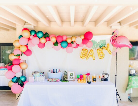 Tropical Balloon Garland Giant Pink Flamingo Gold Pink Green Décor Bridal Baby Shower Birthday Wedding Summer Beach Zoo Animal Party Il_570xn