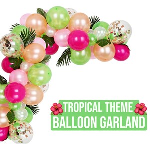 Tropical Balloon Arch Green Pink Confetti Leaf Balloons Jungle Jurassic Hawaii Aloha Party Summer Birthday Kids Baby Shower Decoration