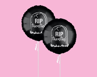 RIP Twenties Foil Balloon Bouquet Black Gothic Graveyard Party Supply Minimalist Unisex Funny Birthday Decoration Death To Twenties 30 Bday