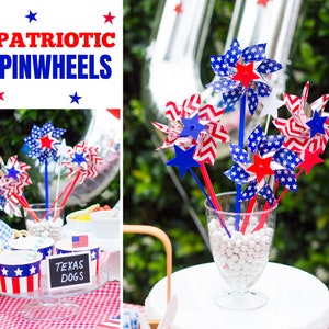 Patriotic Pinwheels 4 July Spinners America 4th of July Decoration Red White Blue Stars Stripes Picks Cake Dessert Topper Kids Toy