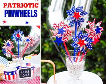 Patriotic Pinwheels 4 July Spinners America 4th of July Decoration Red White Blue Stars Stripes Picks Cake Dessert Topper Kids Toy