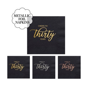 Black Napkins Cheers To Thirty Years With Gold Foil Text 30th Birthday Party Supply Celebration Black Simple Tissues Golden Years