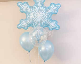 Paquete de fiesta Frozen: Globo gigante de copo de nieve, rosa, azul, transparente, decoración de invierno, Navidad, Año Nuevo, baby shower para niño, primer cumpleaños