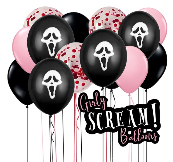 Girly Halloween Scream Mask Pink Red Confetti Filled Balloon Bundle Spooky Horror Ghost Halloween Decoration Entryway Photo Prop Il_570xn