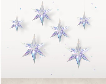 Hanging Star Decoration 3D Iridescent Stars Nursery Baby Shower Christening Baptism Party Ornament New Year Christmas Shooting Star
