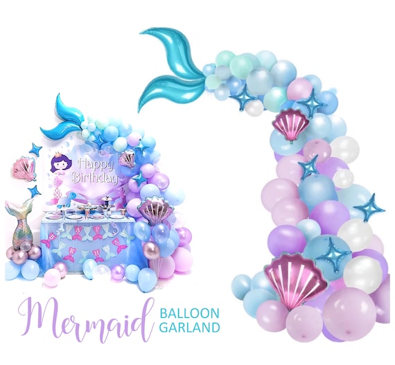 Mermaid Tail Balloon Arch Large Pastel Blue Purple Nautical Beach