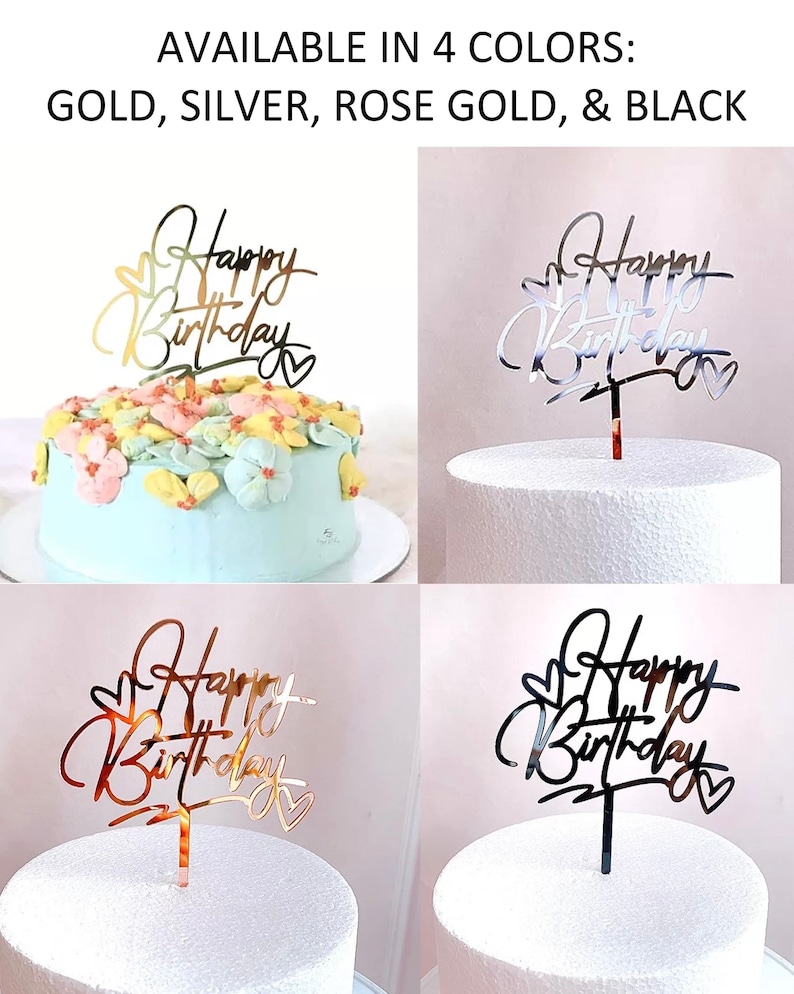 Happy Birthday Cake Topper for Him Her Mirrored Acrylic Etsy