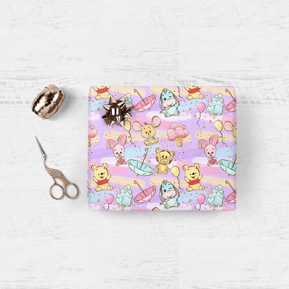 Rainbow Winnie the Pooh Baby Shower Gift Wrap, Umbrella Winnie the Pooh  Gift Wrap, Pastel Winnie the Pooh and Friends Wrapping Paper Sheets 