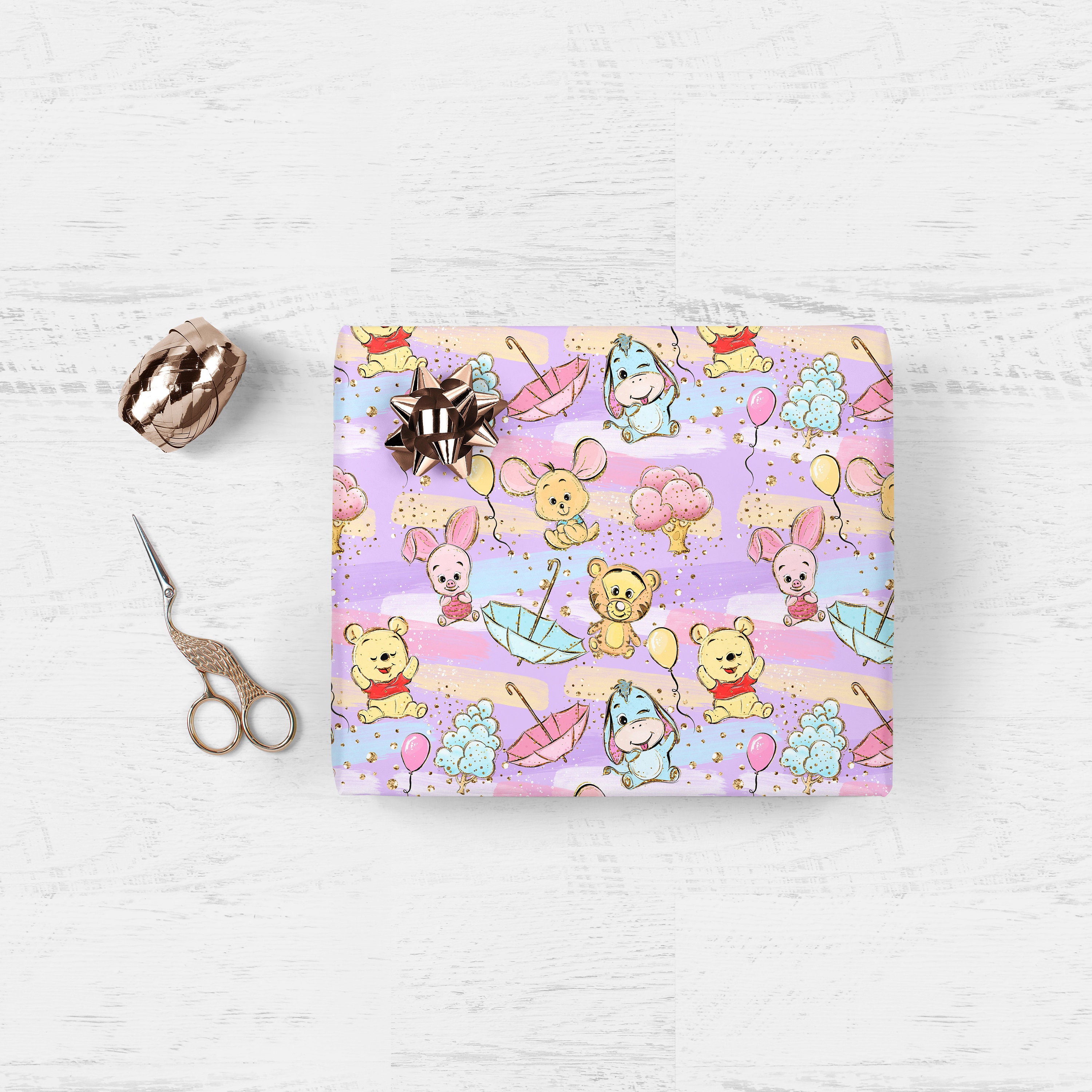 Rainbow Winnie the Pooh Baby Shower Gift Wrap