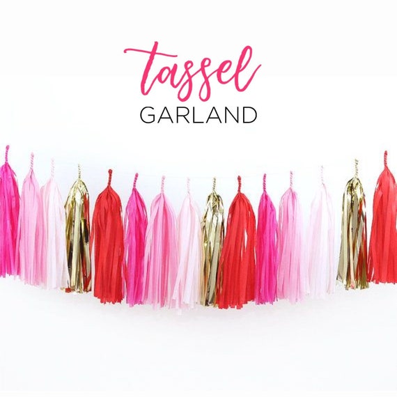 Tassel Garland Set Pink Gold Red Tissue Paper Fringe Cute Party Bunting Decor Girl Baby Shower Wedding Birthday Anniversary Kids Celebration Il_570xn