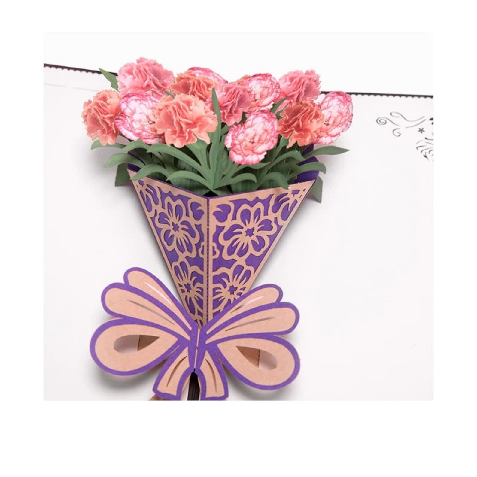 Flower Bouquet Pop up Greeting Card 3D Laser Cut Carnation Etsy UK Flower Bouquet Pop up Greeting Card 3D Laser Cut Carnation Etsy UK