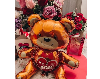 テディベアバルーン バレンタインデーギフト 巨大 かわいい 漫画 動物 ロマンチック ハート 愛 デコレーション テーブルセンターピース パーティー用品