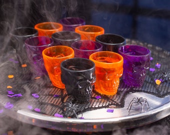 Halloween Skull Shot Glasses, Spooky Orange Black Plastic Shot Glasses, Halloween Reusable Shot Glasses, Halloween Party Decorations