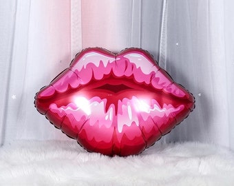 Red Lips Balloon Bundle Gold Red Round Balloon Fun Valentine's Day Decoration The Kiss Romantic Makeup Fashion Party Supply - UK