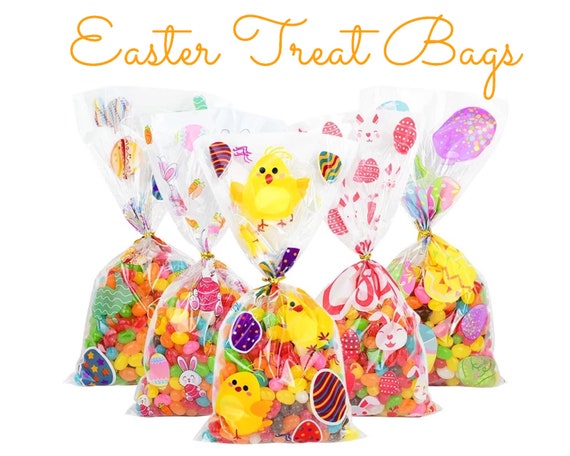 Easter Treat Bag Bunny Chick Eggs Clear Cellophane Bags Goodie