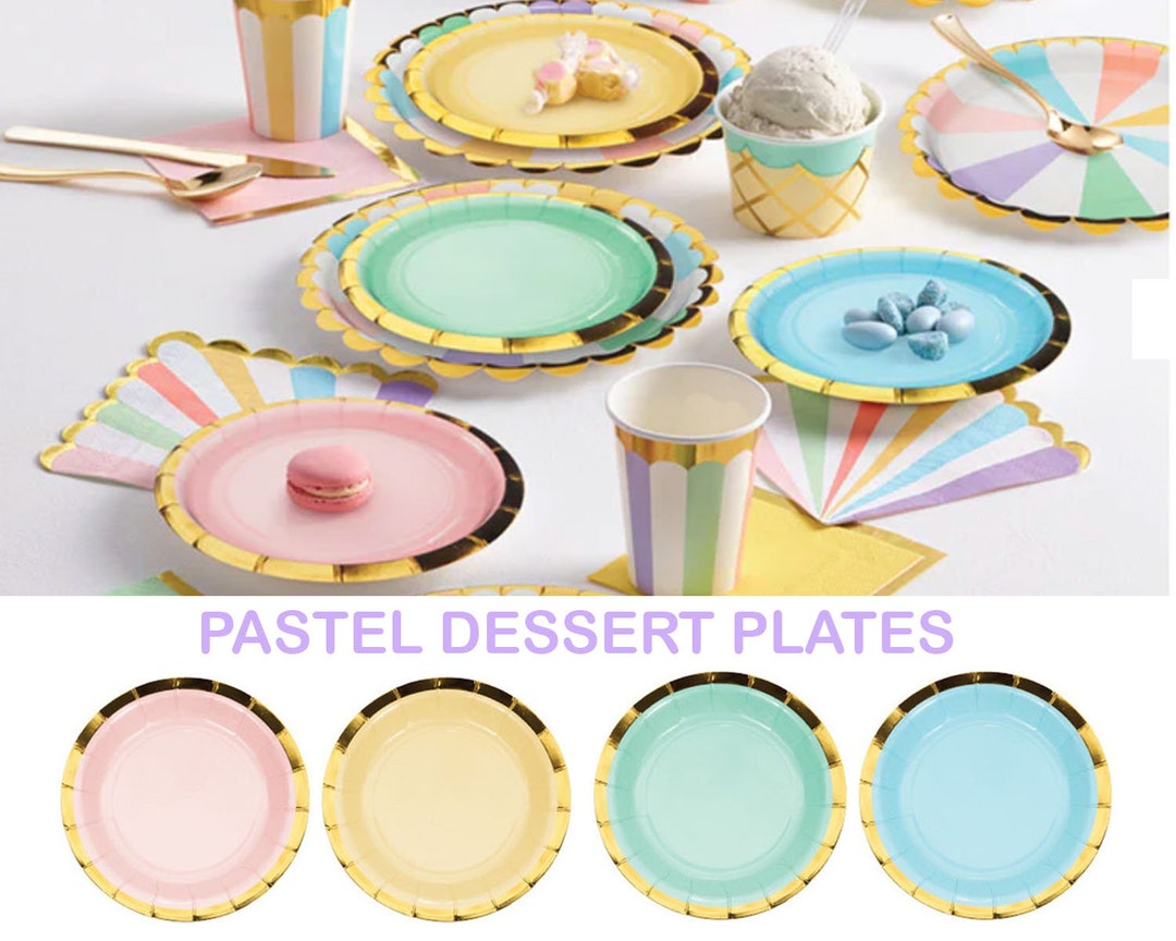 Pastel Paper Plates With Gold Edge Pink Blue Mint Yellow Etsy