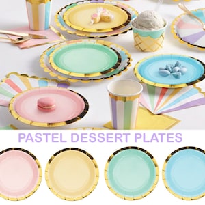 8 Pastel Rainbow Party Plates, Birthday Party Plates, Pastel Party