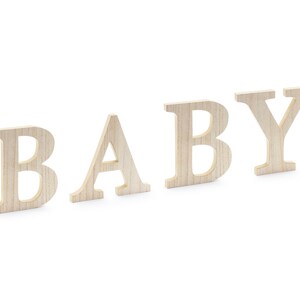 Trä BABYskylt Fristående Minimalistisk Tom Neutral Bokstäver Fest Barnrum Dekoration Baby Shower Nyfödd Dop Bordsprydnad bild 4