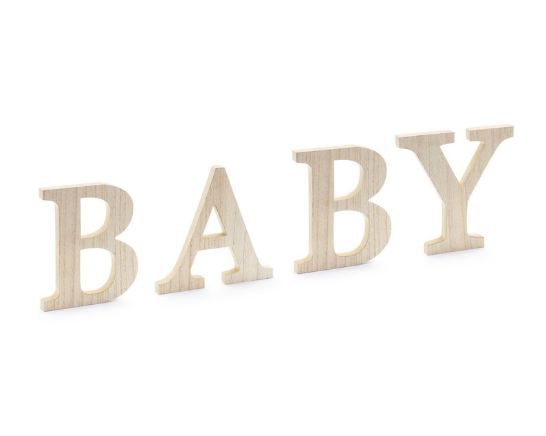 Trä BABYskylt Fristående Minimalistisk Tom Neutral Bokstäver Fest Barnrum Dekoration Baby Shower Nyfödd Dop Bordsprydnad bild 4
