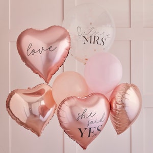 BRIDAL SHOWER BALLOON Bundle Rose Gold Heart Future Mrs She Said Yes Feminine Bride To Be Bachelorette Engagement Party Decoration