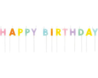 Regenboog Happy Birthday-kaarsjes, pastelkleurig, kleurrijk, feestkaarsjes, losse letters, taartdecoratie, feestdecoratie