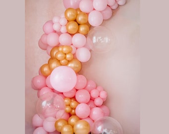 Balloon Arch in Pink and Gold Clear Bauble Girly Feminine Decoration for Baby Bridal Shower Birthday Women’s Day Bachelorette DIY KIT