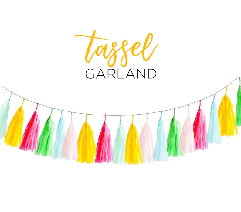 Easter Garland Multicolor Fringe Tassels Yellow Green Pink Hanging Banner DIY KIT Garden Spring Picnic Bunting Party Supply image 1