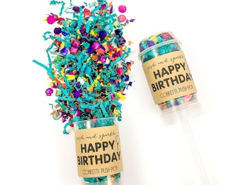 Pinata Birthday Party Confetti Popper, Happy Birthday Confetti, Birthday Popper, Push Pop Confetti, Pinata Party Favors, Teal Confetti