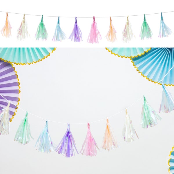 Rainbow Tassel Garland Iridescent Pastel Multicolor Vivid Fringe Banner Unicorn Mermaid Kids Birthday Décor Baby Shower Gender Reveal Supply