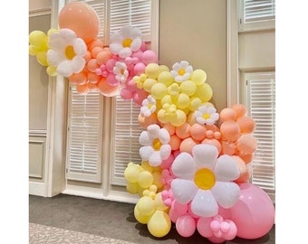 Daisy Balloon Garland DIY KIT Pastel Orange Yellow Pink Floral Boho Retro Girly Party Decoration Birthday Baby Shower Easter Spring Bundle