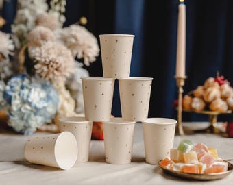 Eid Paper Cups in Crème with Stars Pattern Islamic Muslim Drinkware Coffee Tea Beverage Cups Party Supply Ramadan Eid al Adha Fitr