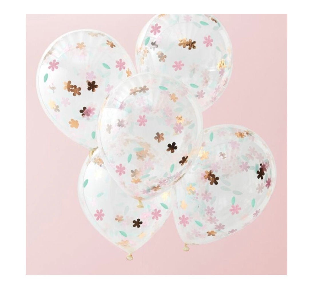 Floral Balloon Set Confetti Filled Baby Girl Pink Gold Shower Birthday ...