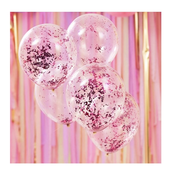Pink Confetti Balloon Bundle Transparent Glitter Sequins Modern