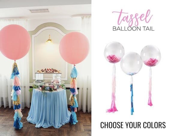 Tassel Balloon Tail Custom Colors Streamer Pink Blue White Long Paper  Tissue Fringe Hanging Balloon Decor Bridal Baby Shower Wedding Party by  Posh and Sparkle