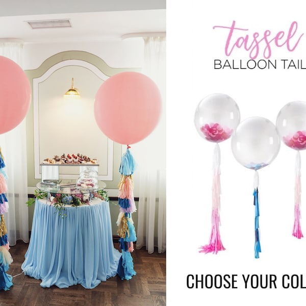 Tassel Balloon Tail Custom Colors Streamer Pink Blue White Long Paper Tissue Fringe Hanging Balloon Decor Bridal Baby Shower Wedding Party