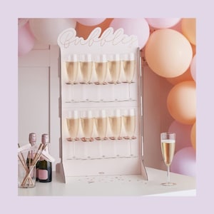 Soporte para champán, soporte para bebidas en la pared, copa de flauta de Prosecco en oro rosa y rosa ruborizado, exhibición de bebidas, decoración para fiestas de cumpleaños de chicas