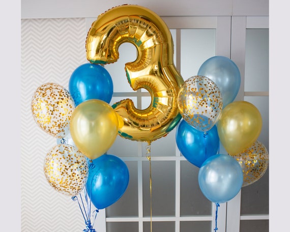 Number Balloon Decoration in Blue and Gold Kids Boys First Birthday ...
