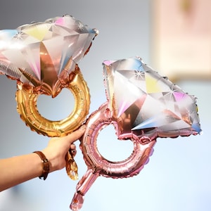 Diamond Ring Balloon Gold or Rose Gold Foil Mylar Balloon Engagement Wedding Bridal Party Décor Photo Prop Bride to Be Bachelorette