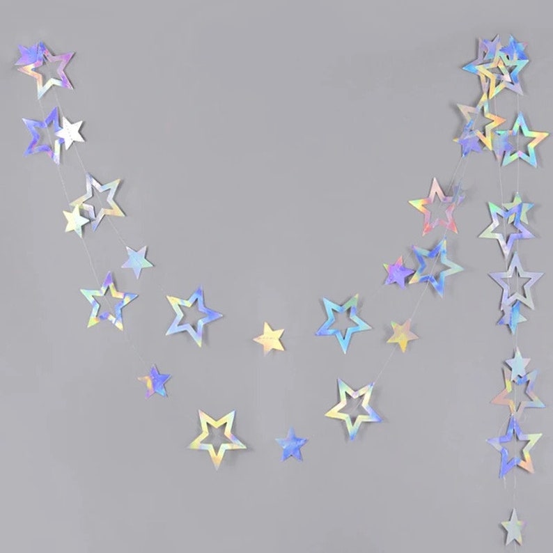 Iridescent Star Garland Silver Sparkling Bunting Party Decoration Christmas New Year Graduation Birthday Bridal Shower Wedding Backdrop image 6