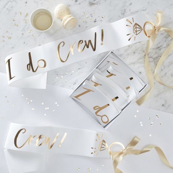 I Do Crew Sashes Bridal Bridesmaid Sash Band Bride To Be Bachelorette White Gold Paper Ribbon Party Wedding Team Shower Gift Il_570xn