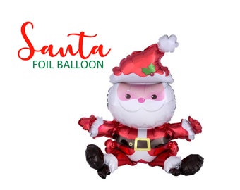 SITTING SANTA CLAUS Foil Balloon Jolly Cheerful Cute Holiday Decoration Festive  Santa’s Village Baby Photo Prop Party Supply Centerpiece